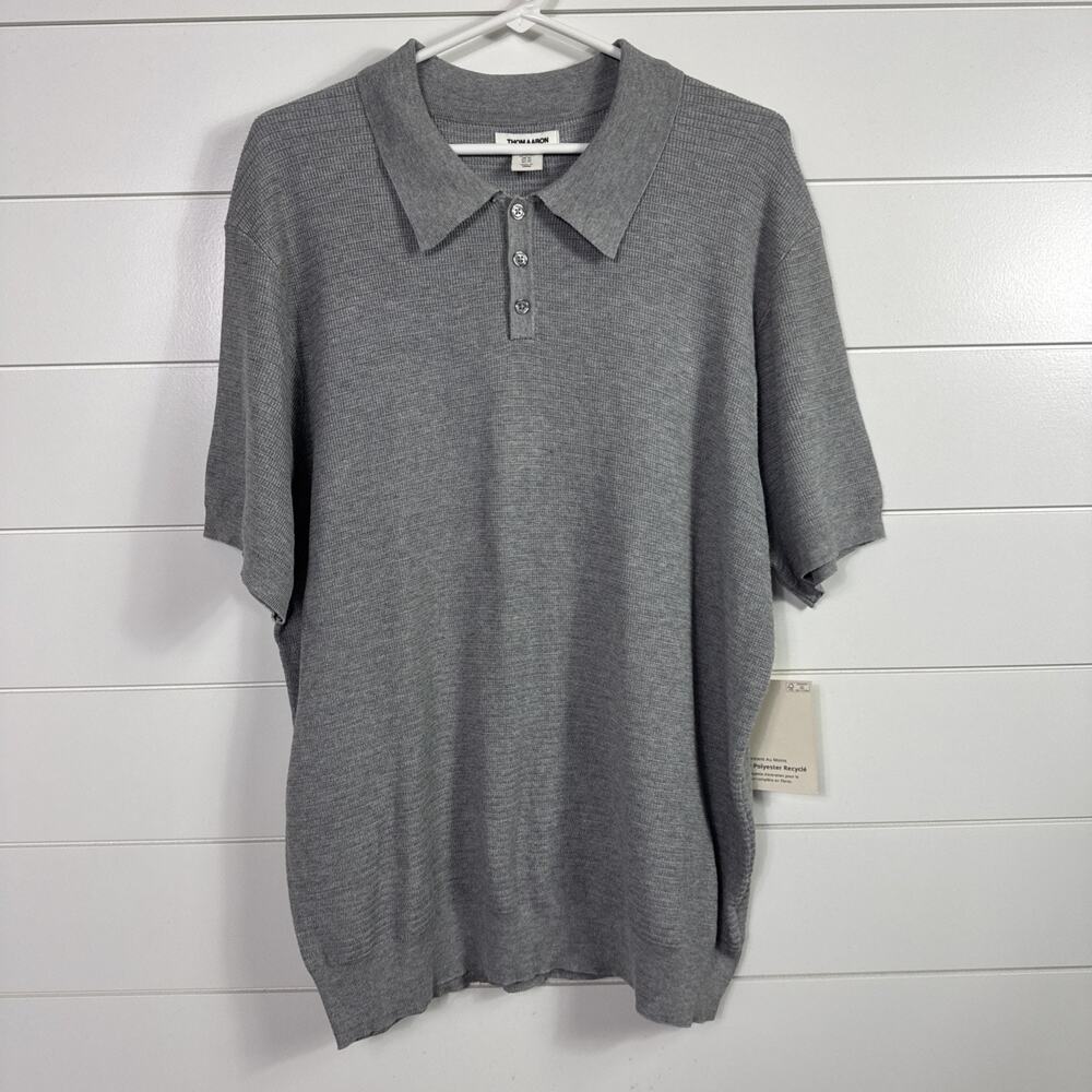 Thom Aaron Short Sleeve Knit Polo Shirt Gray sz XL
